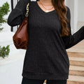 V-Neck Textured Knit Long Sleeve T-Shirt