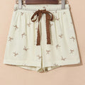 Bow Print Lace Drawstring Casual Shorts