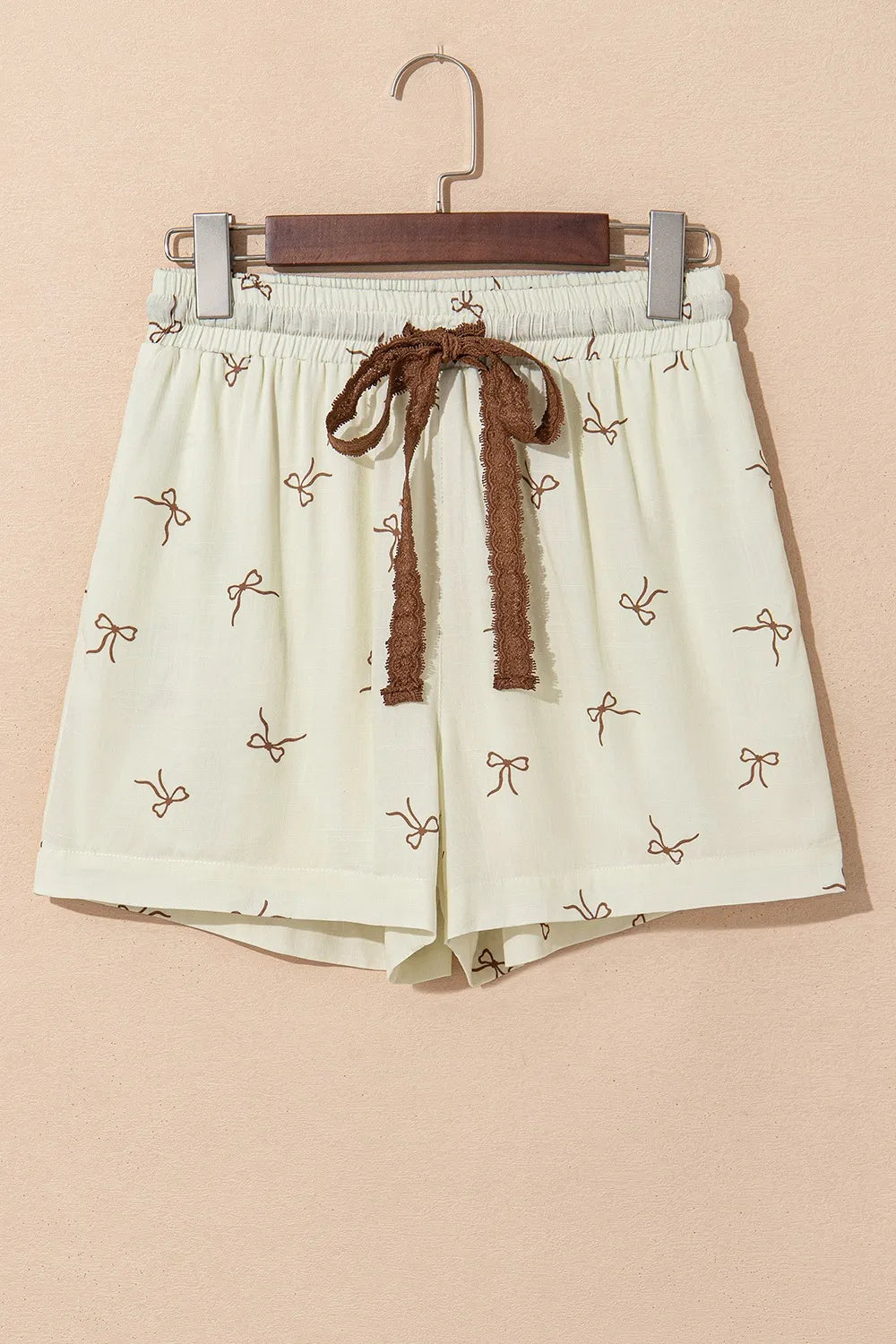 Bow Print Lace Drawstring Casual Shorts