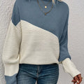Color Block Ribbed Knit Sweater Sea blue