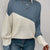 Color Block Ribbed Knit Sweater Sea blue