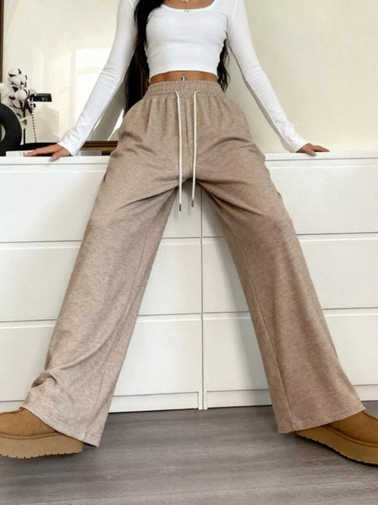 Casual Drawstring Waist Wide Leg Pants