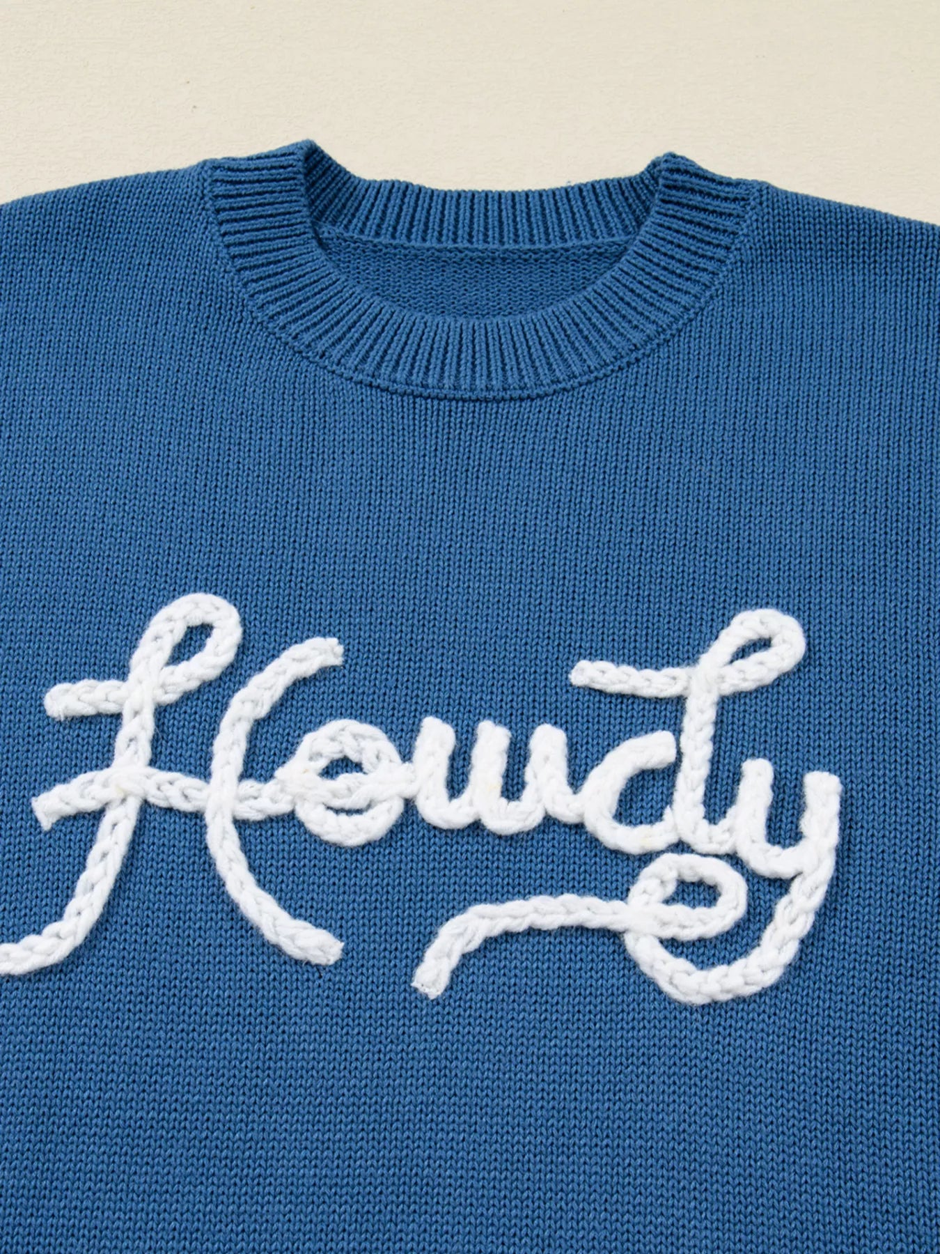 Howdy Embroidered Round Neck Sweater
