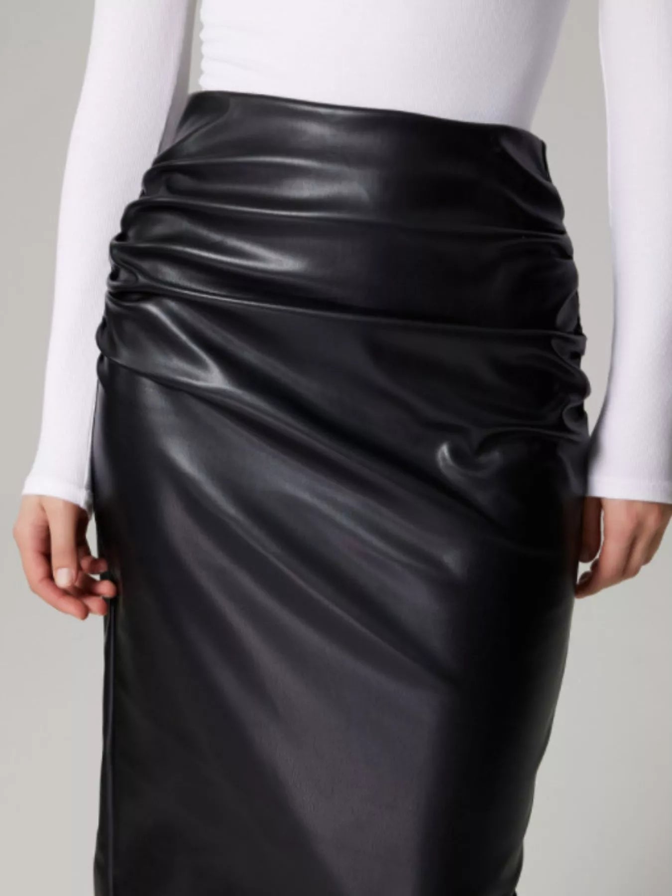Slit Back Leather Skirt