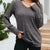 V-Neck Textured Knit Long Sleeve T-Shirt Gray