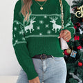 Christmas Reindeer Round Neck Sweater Green