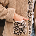 Casual Leopard Print Accent Plush Jacket with Pockets