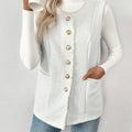 Textured Button-Front Vest with Raw Edge