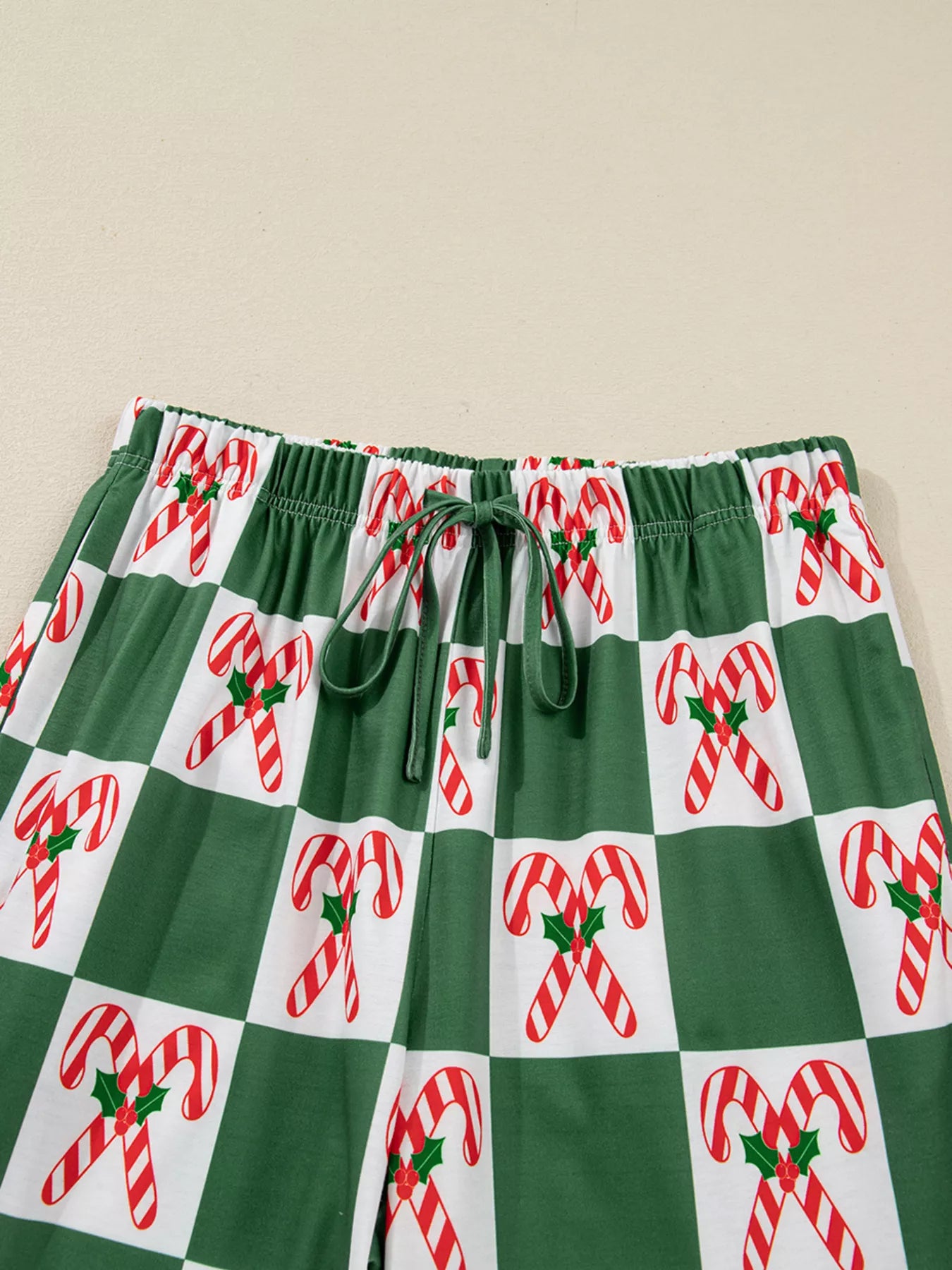 Candy Cane Checkered Pattern 2pcs Pajama Set