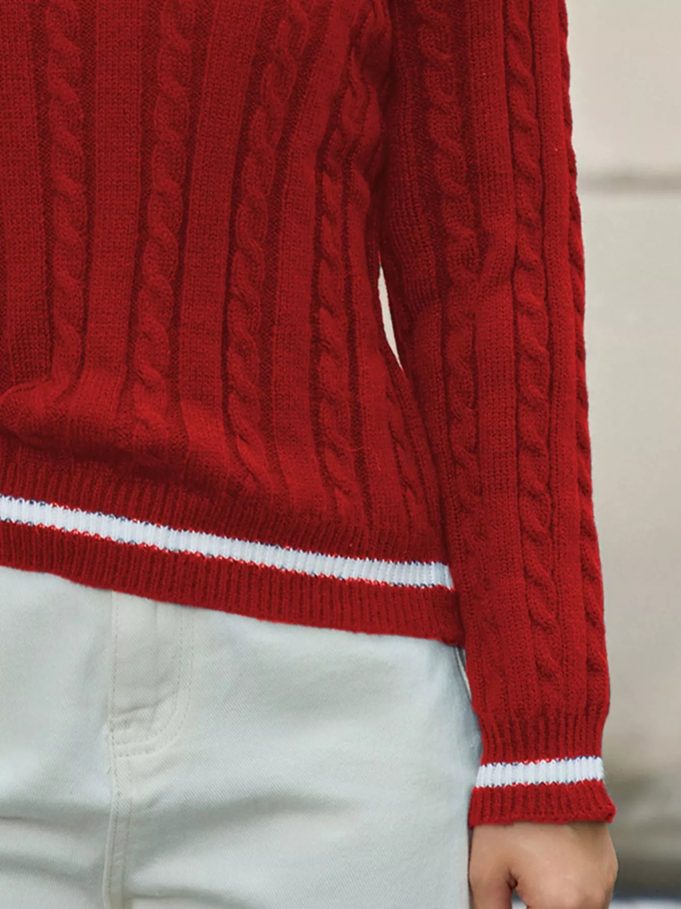 Classic Cable Knit V-Neck Sweater