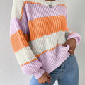 Striped Knit Round Neck Sweater Orange