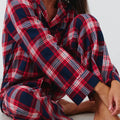 Plaid Collared Neck Button Up Top and Pants Lounge Set