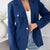 Lapel Collar One Button Blazer Navy Blue