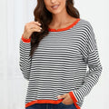 Striped Round Neck Drop Shoulder T-Shirt Stripe