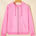 Solid Color Ribbed Zip Up Drawstring Hooded Jacket