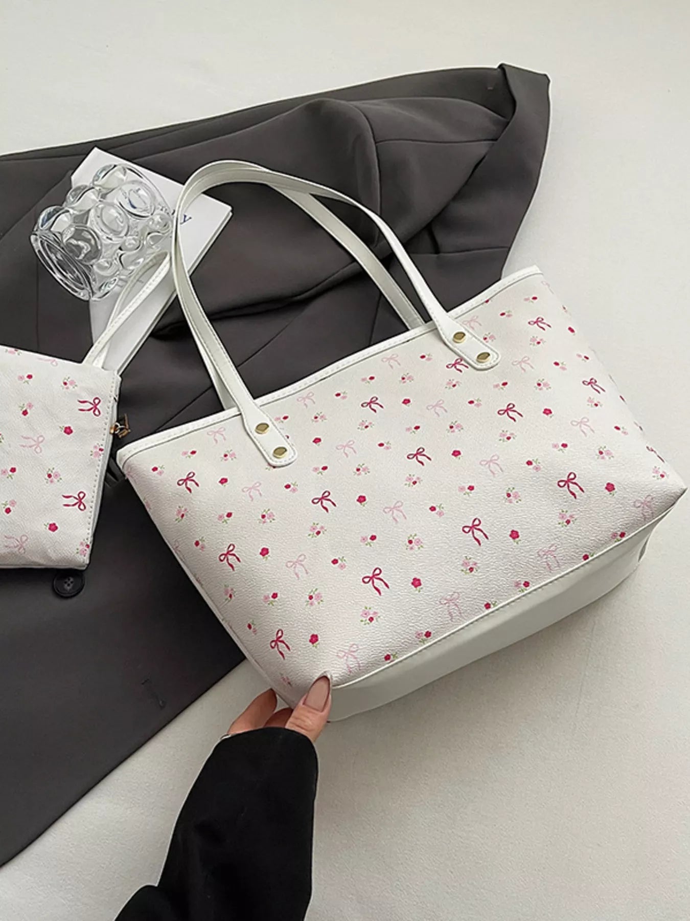 Printed Tote Shoulder Bag with Pouch