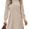 Ribbed Knit Puff Sleeve Casual Mini Dress