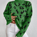 Leopard Mock Neck Sweater Green