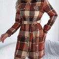 Plaid Button Front Tie Waist Shirt Dress