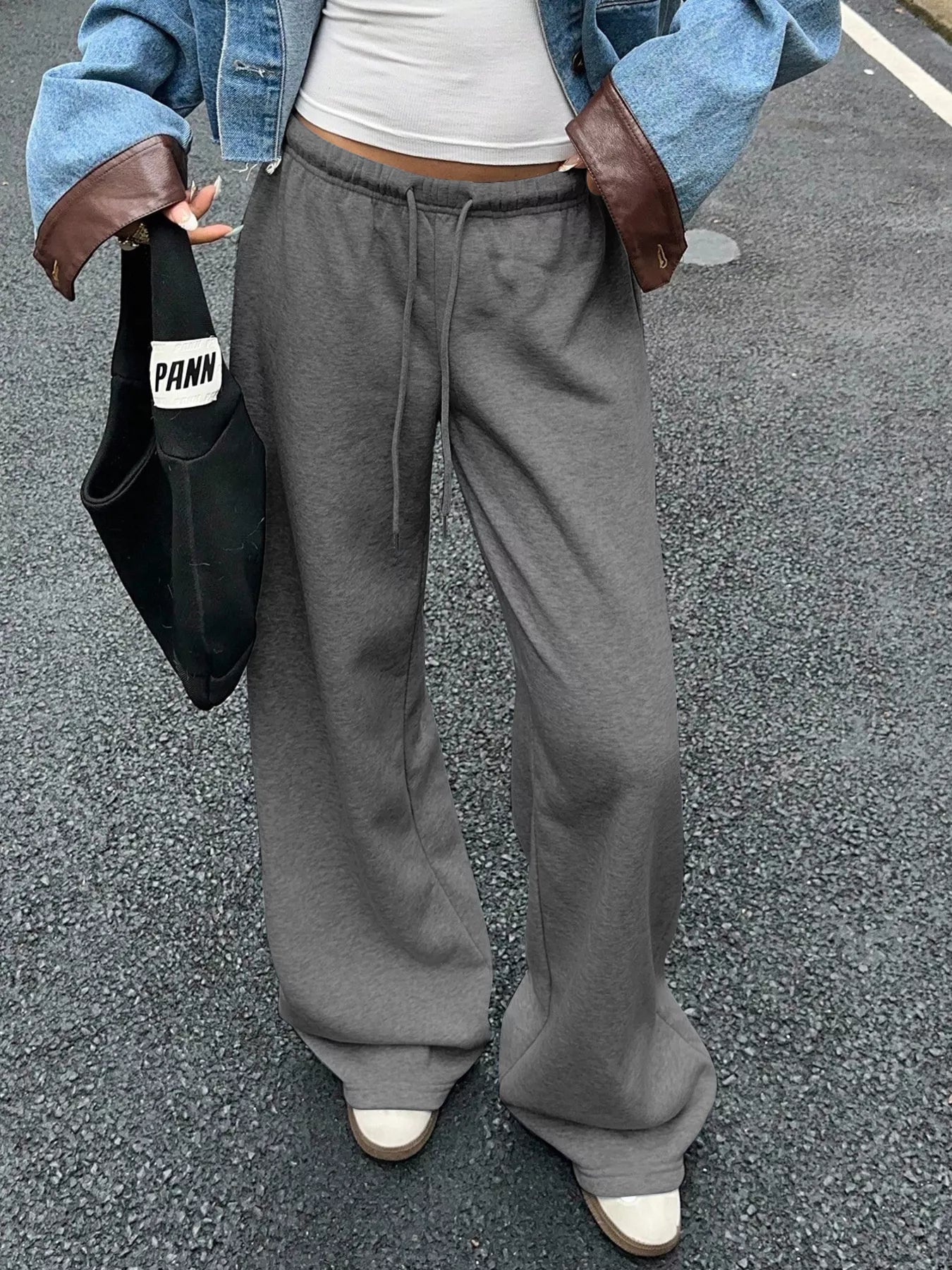 Wide Leg Drawstring Sweatpants Gray