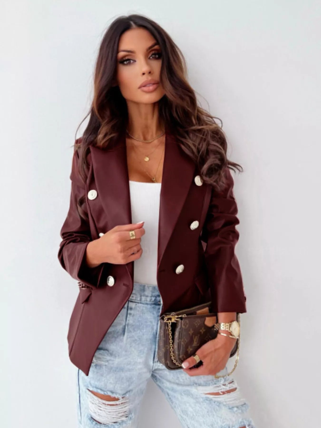 Lapel Collar Leather Blazer