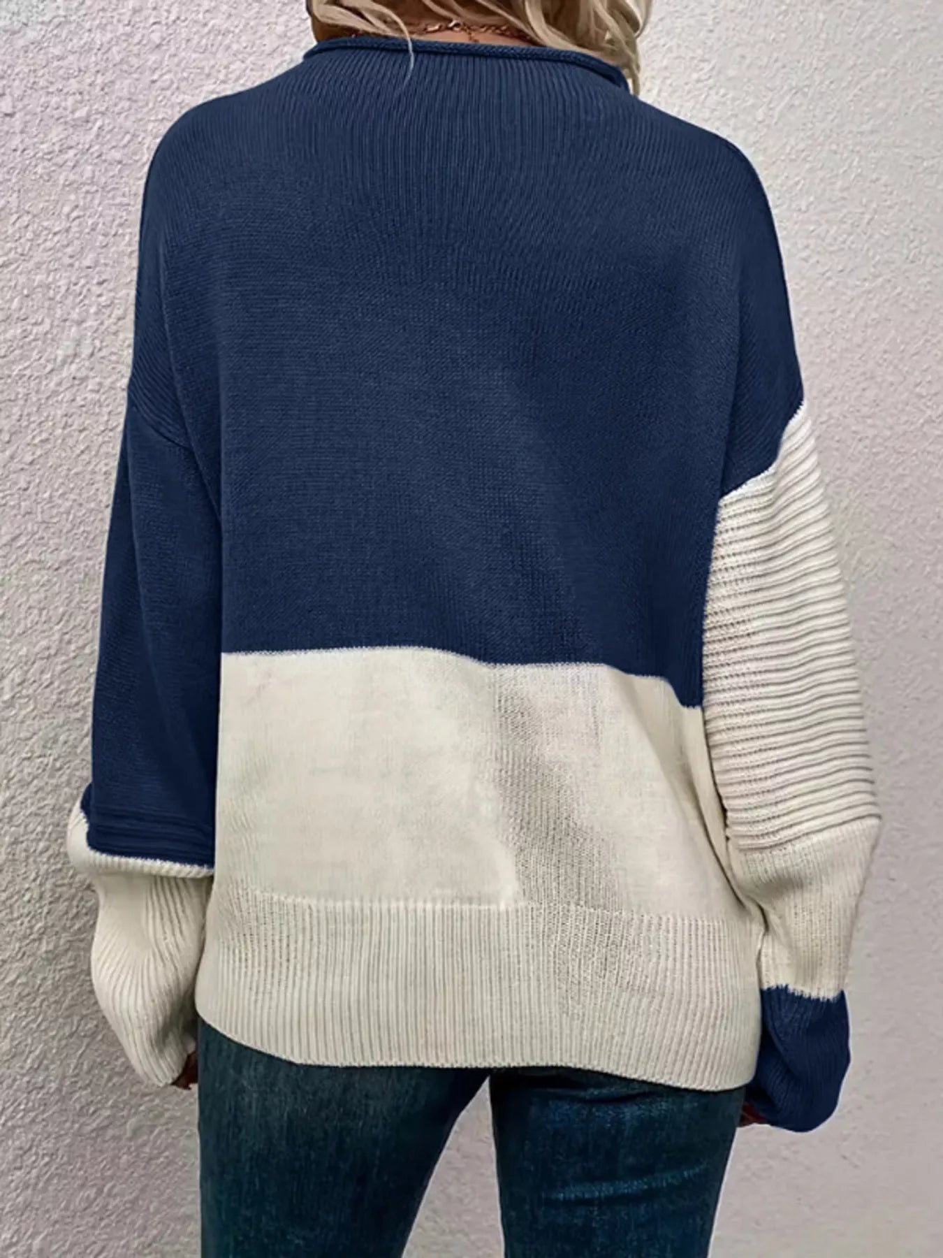 Color Block Ribbed Knit Sweater