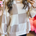 Checkered Breathable Textured Long Sleeve Top