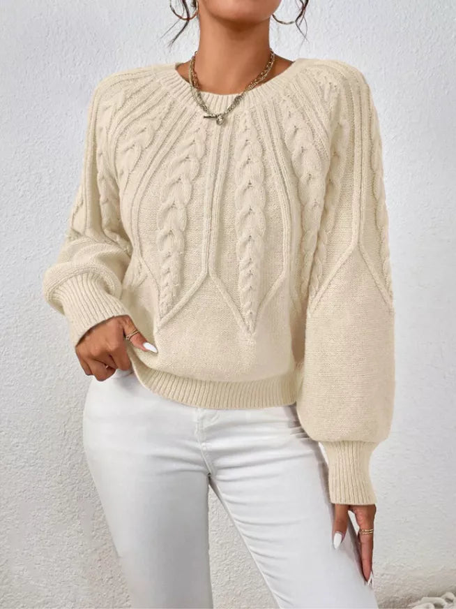 Cable Knit Long Sleeve Sweater Apricot