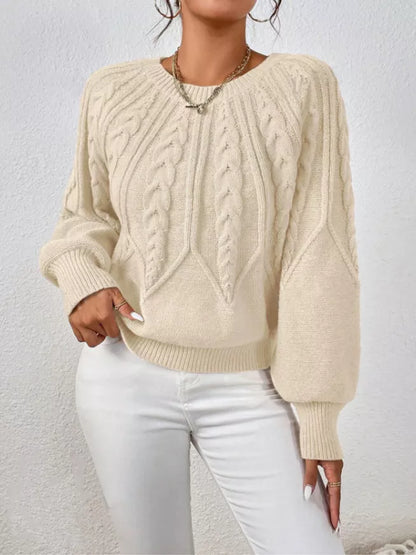 Cable Knit Long Sleeve Sweater Apricot