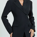 Lapel Collar One Button Blazer Black