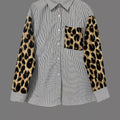 Striped & Leopard Print Button Up Shirt