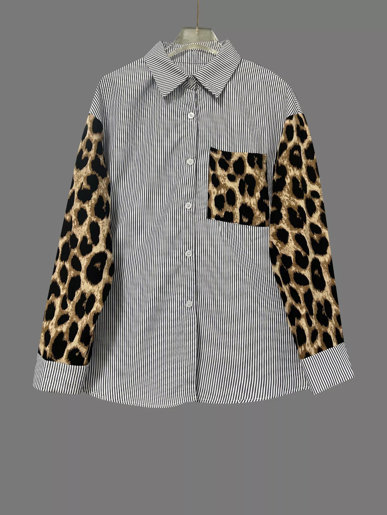 Striped & Leopard Print Button Up Shirt
