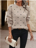 Polka Dot Long Sleeve Sweater Khaki