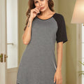 Round Neck Short Sleeve Contrast Lounge Dress Dark Gray