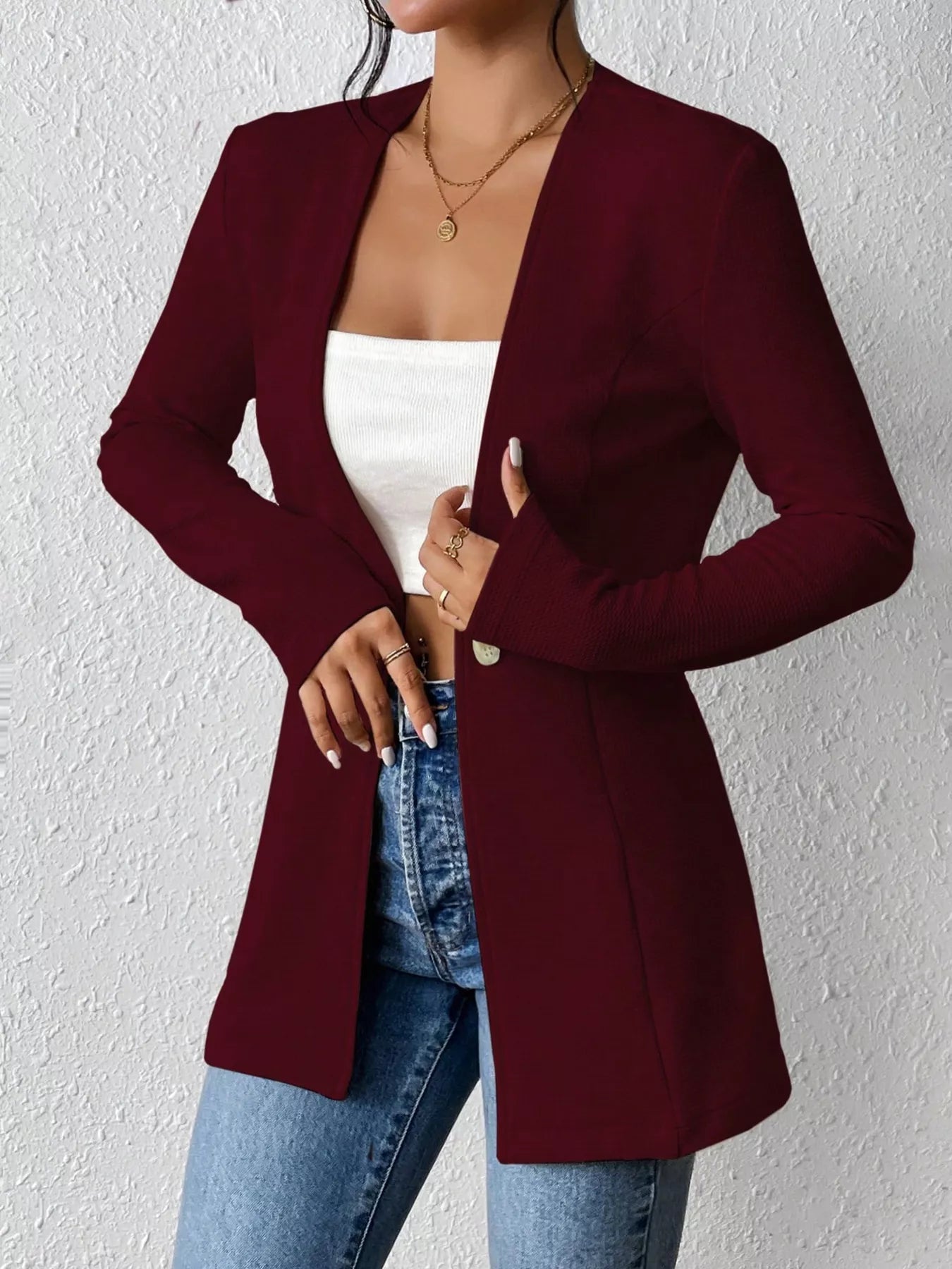 Single-Button Long Sleeve Blazer