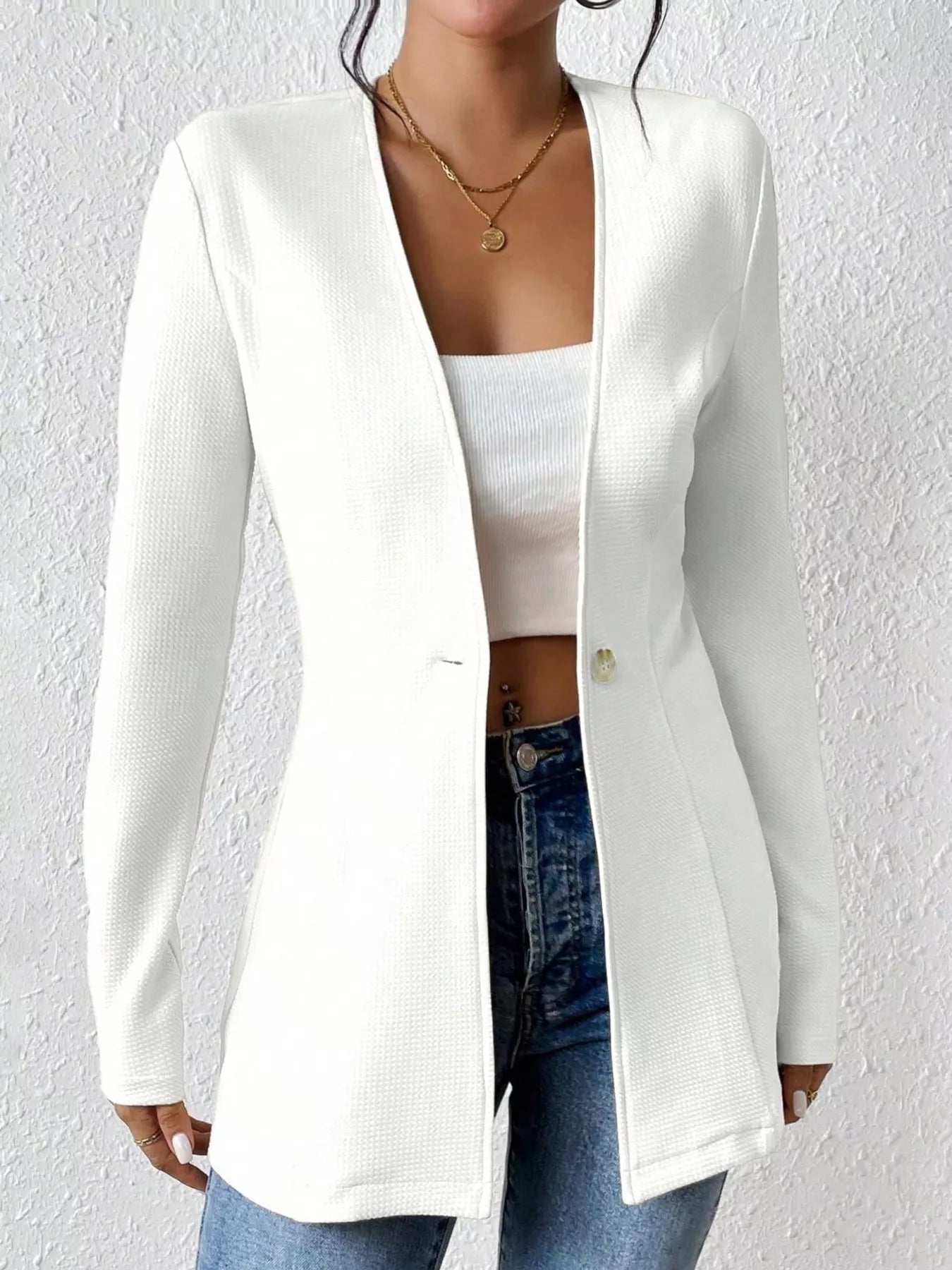 Single-Button Long Sleeve Blazer
