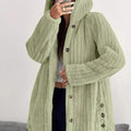 Full Size Fleece Button Up Hooded Outerwear Plus Size Green