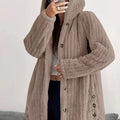 Full Size Fleece Button Up Hooded Outerwear Plus Size Camel