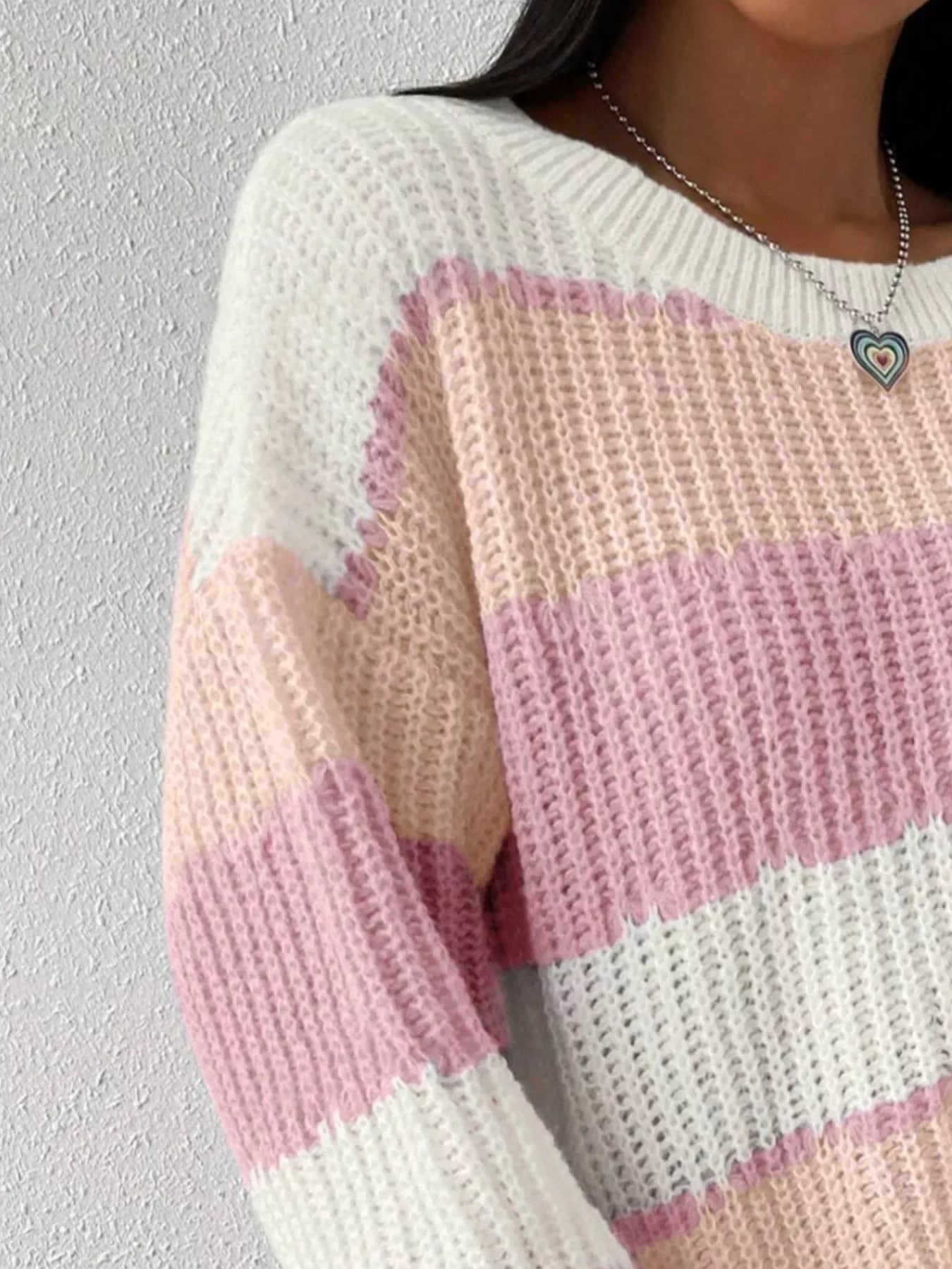 Striped Knit Round Neck Sweater