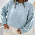 Contrast Stitching Dropped Shoulder Sweater Mint Green