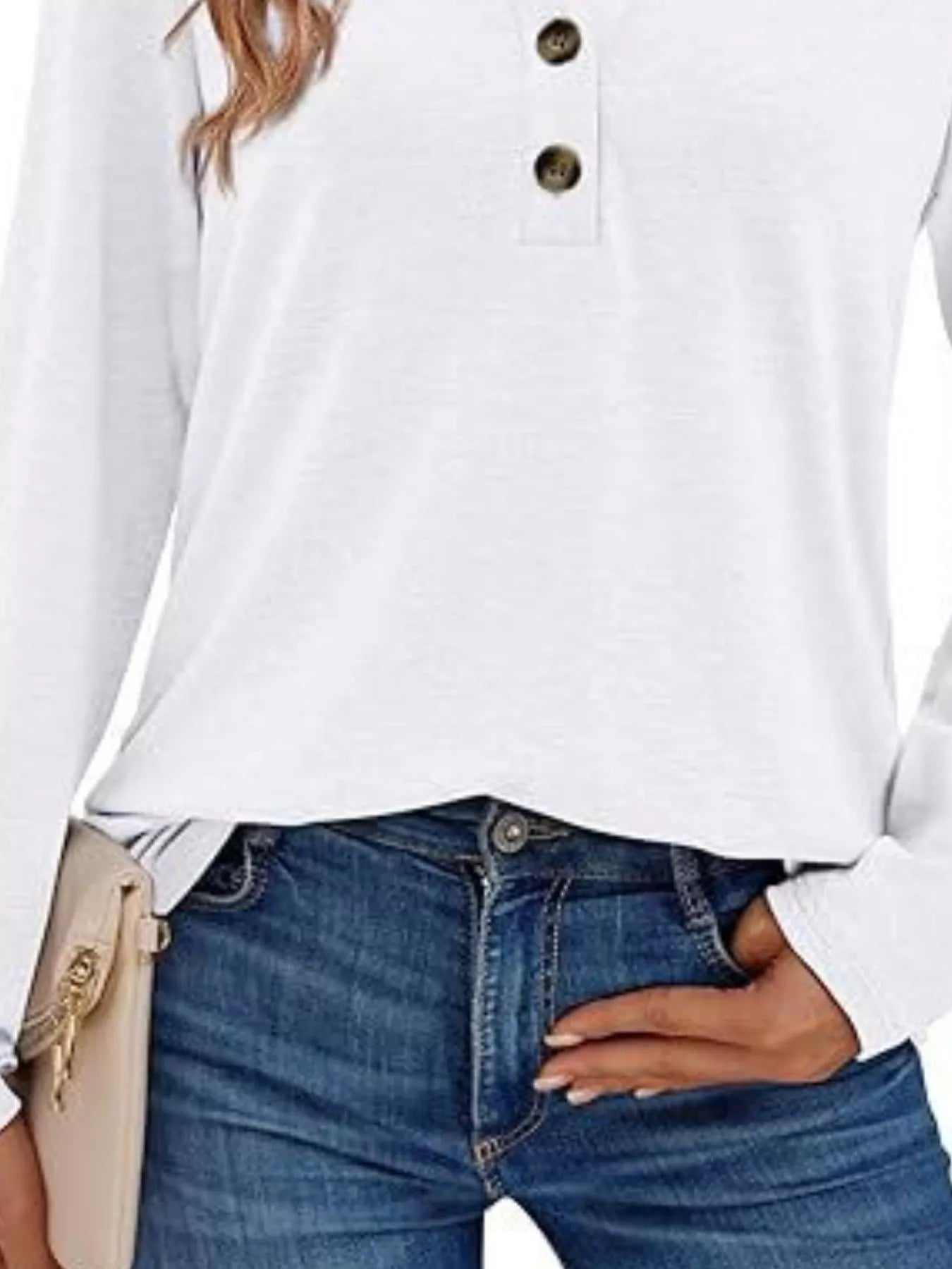 Casual Long Sleeve Button Detail T-Shirt
