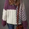 Color Block Patchwork Knotted Back Loose Fit Sweater