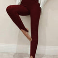 Ribbed Mid Waist Leggings Wine