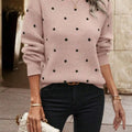 Polka Dot Round Neck Sweater Pink