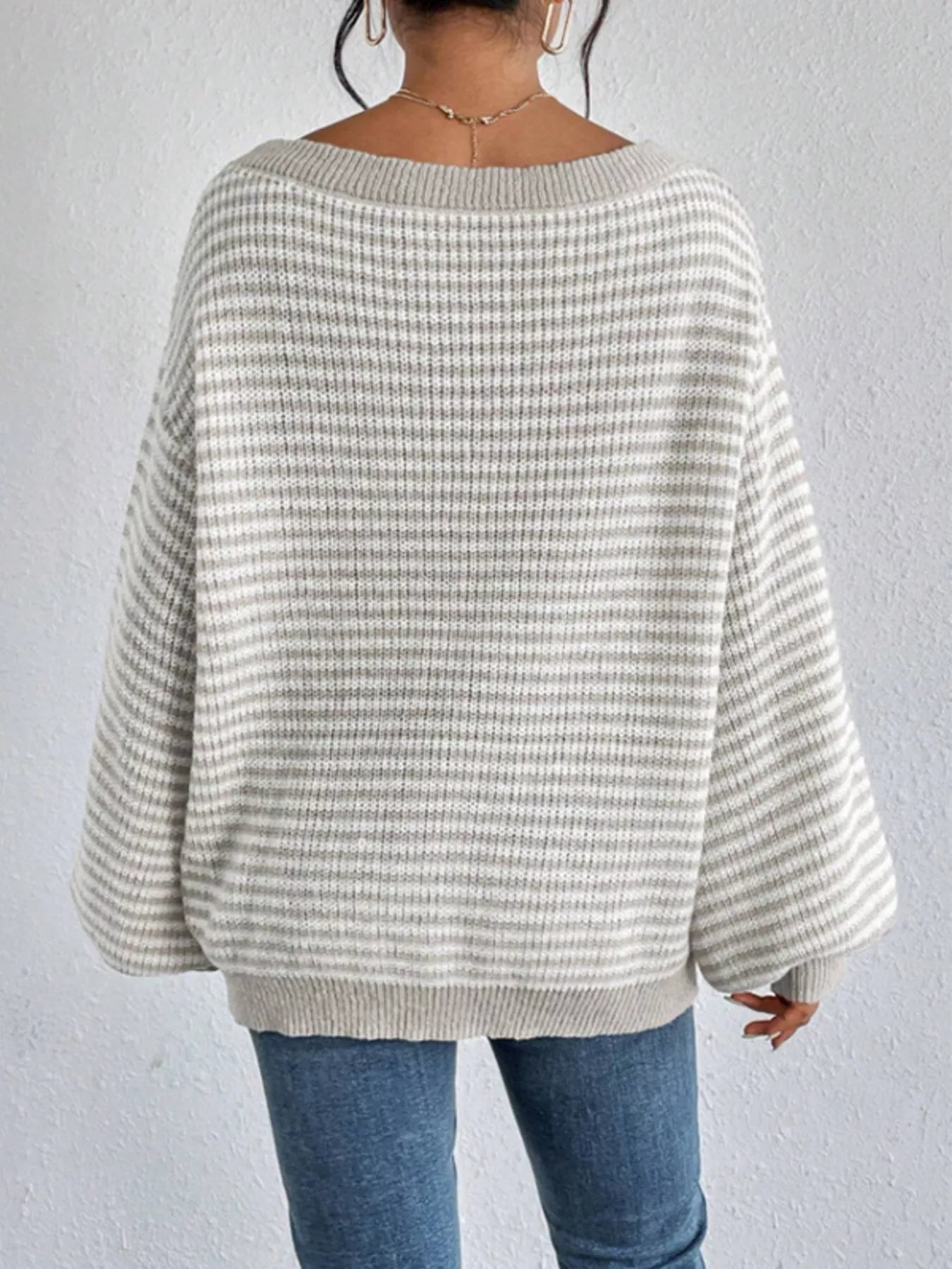 Striped Boat Neck Long Sleeve Sweater