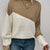 Color Block Ribbed Knit Sweater Khaki