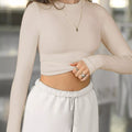 Long Sleeve Crop T-Shirt with Ribbed Texture Apricot