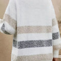 Striped Fuzzy Knit Button-Up Cardigan