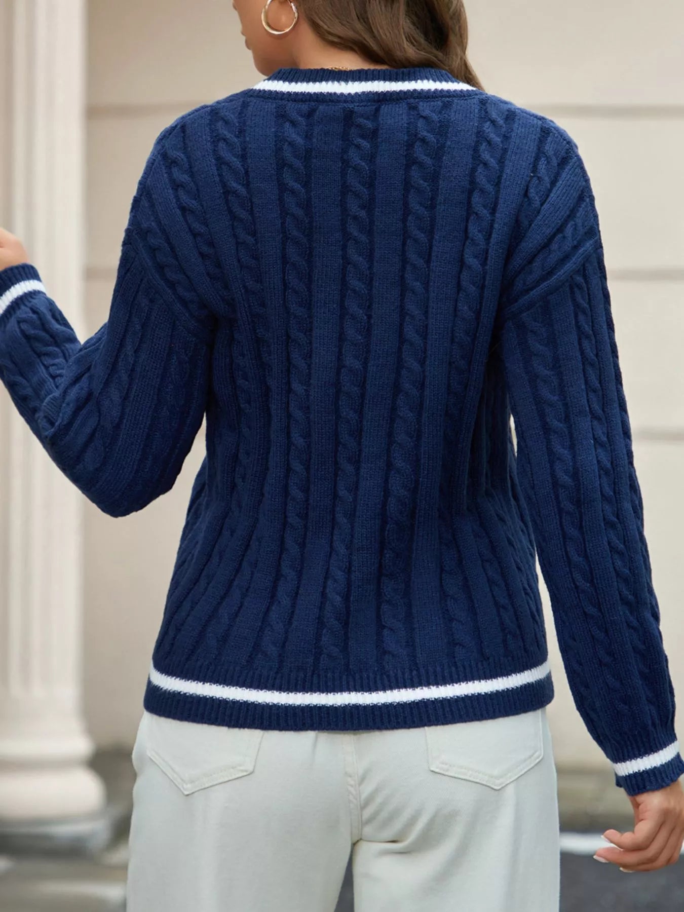 Classic Cable Knit V-Neck Sweater