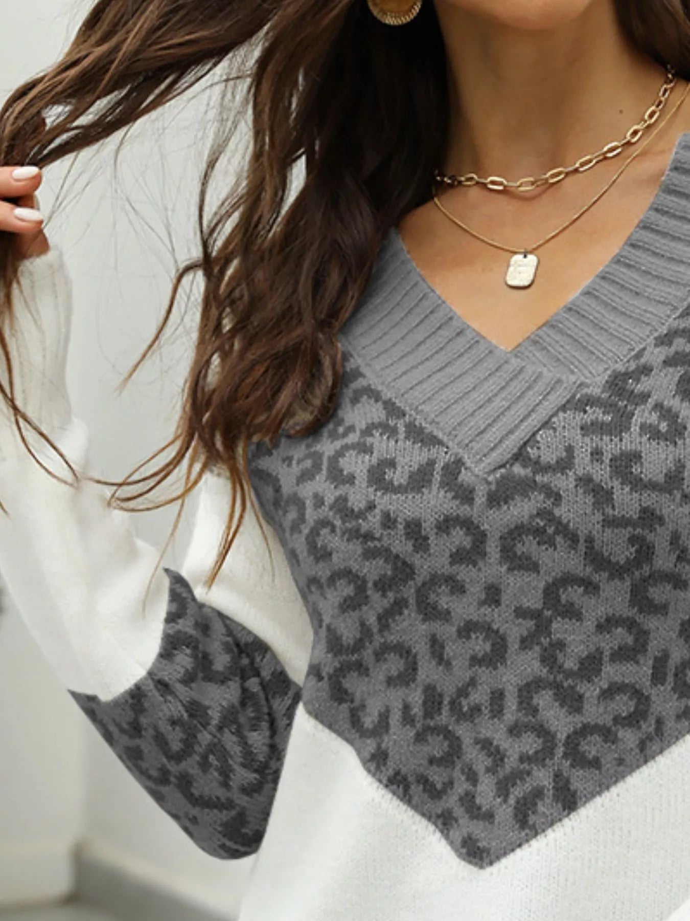 Leopard V-Neck Long Sleeve Sweater